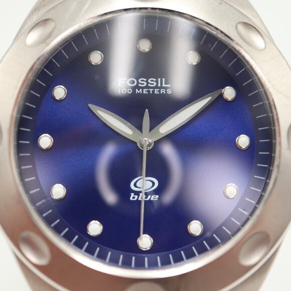 Fossil Blue Mens Silver Tone Blue Dial Watch AM-3319 Stainless Steel New Battery - Picture 6 of 14
